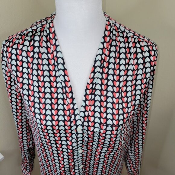 GAP V-Neck Blouse Red & Blue Hearts Pattern Long Sleeves Flowy Women's Size XS - Picture 8 of 14